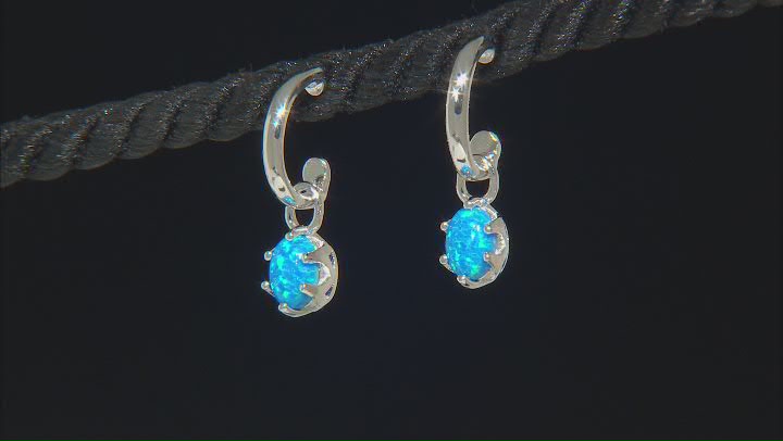 Blue Lab Created Opal Rhodium Over Silver Interchangeable Earrings Video Thumbnail