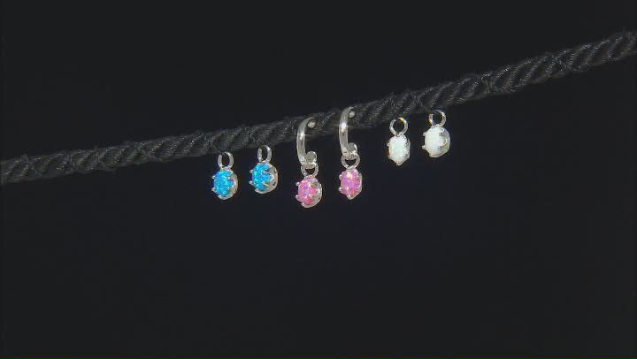 Blue Lab Created Opal Rhodium Over Silver Interchangeable Earrings Video Thumbnail