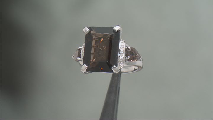 Brown Smoky Quartz Rhodium Over Sterling Silver Ring 10.60ctw Video Thumbnail