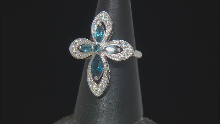 London Blue Topaz Rhodium Over Sterling Silver Cross Ring 1.77ctw Video Thumbnail