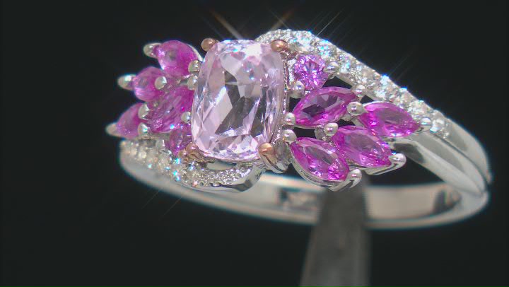 Pink Kunzite Rhodium and 18k Rose Gold Over Silver Ring 2.19ctw Video Thumbnail