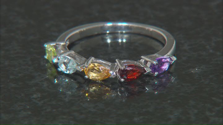 Multi-Gem Rhodium Over Sterling Silver Band Round 0.92ctw Video Thumbnail