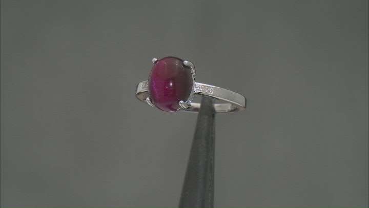 Pink Tigers Eye Rhodium Over Sterling Silver Ring 0.01ctw Video Thumbnail