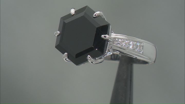 Black Spinel With White Zircon Rhodium Over Sterling Silver Ring 6.59ctw Video Thumbnail