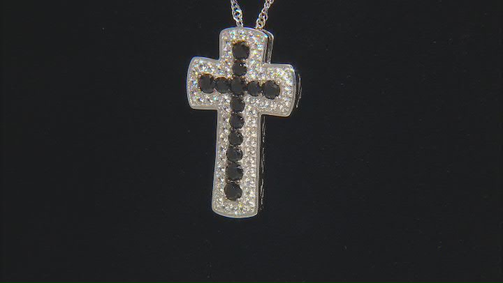 Black Spinel Rhodium Over Sterling Silver Cross Pendant With Chain 2.11ctw Video Thumbnail