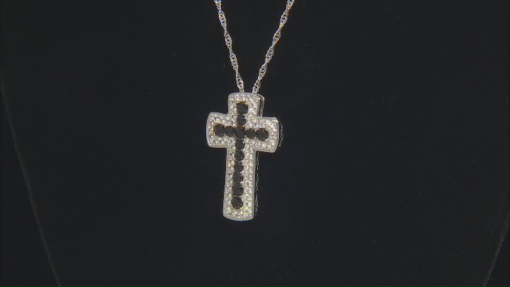 Black Spinel Rhodium Over Sterling Silver Cross Pendant With Chain 2.11ctw Video Thumbnail