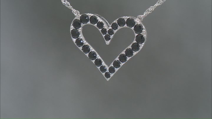 Black Spinel Rhodium Over Sterling Silver Heart Necklace 1.84ctw Video Thumbnail