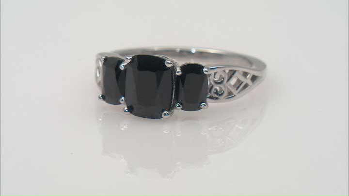 Black Spinel Rhodium Over Sterling Silver 3-Stone Ring 2.44ctw Video Thumbnail