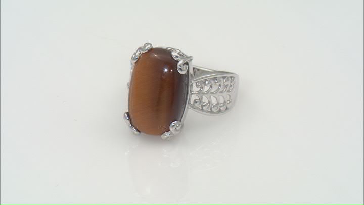 Tigers Eye Rhodium Over Sterling Silver Solitaire Ring Video Thumbnail