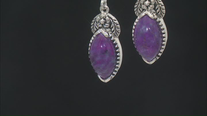 Purple Composite Turquoise Sterling Silver Solitaire Dangle Earrings Video Thumbnail
