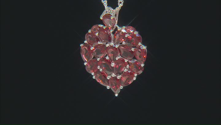 Red Garnet Rhodium Over Sterling Silver Heart Pendant With Chain 7.62ctw Video Thumbnail