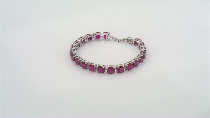 Lab Created Ruby Rhodium Over Sterling Silver  Bracelet 31.24ctw Video Thumbnail