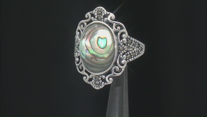 Abalone Shell With Marcasite Sterling Silver Band Ring Video Thumbnail