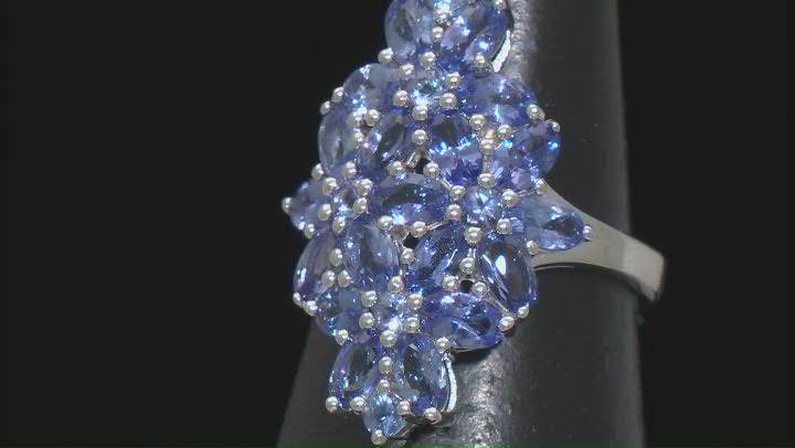 Blue Tanzanite Rhodium Over Sterling Silver Ring 4.18ctw Video Thumbnail