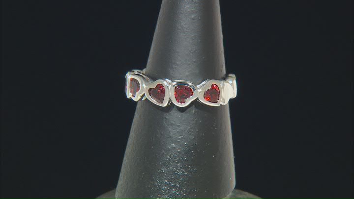 Red Garnet Rhodium Over Sterling Silver Heart Band Ring 1.28ctw Video Thumbnail