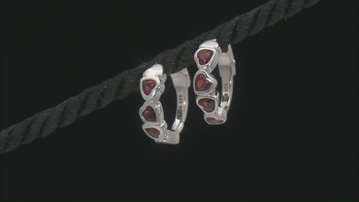 Garnet Rhodium Over Sterling Silver Heart Hoop Earrings 2.04ctw Video Thumbnail
