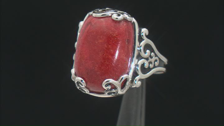 Red Sponge Coral Sterling Silver Solitaire Ring Video Thumbnail