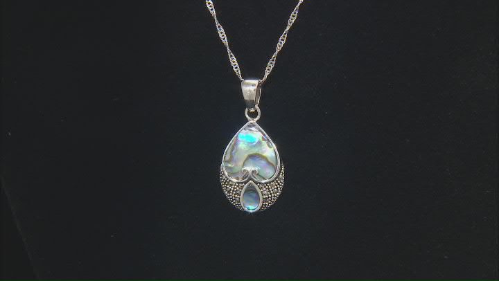 Multicolor Abalone Shell Sterling Silver Pendant With Chain Video Thumbnail
