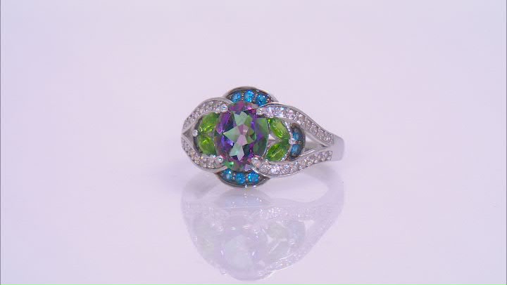 Mystic Fire® Green Topaz Rhodium Over Silver Ring 2.90ctw Video Thumbnail