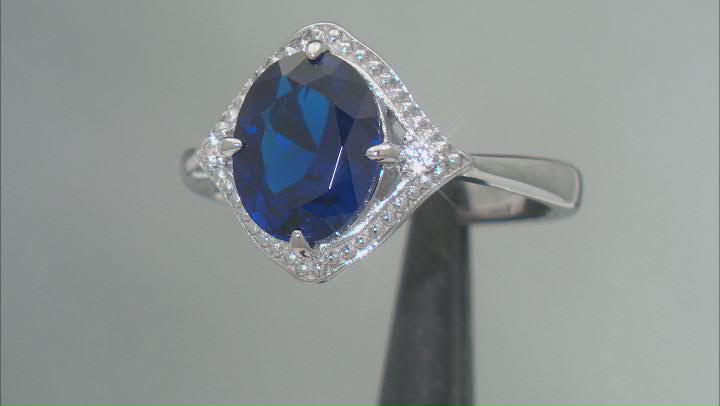Blue Lab Created Spinel Rhodium Over Sterling Silver Ring 2.46ctw Video Thumbnail