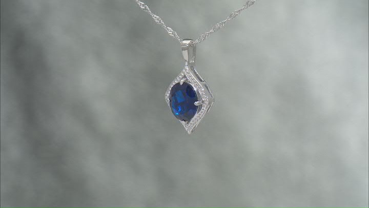 Blue Lab Created Spinel Rhodium Over Sterling Silver Pendant with Chain 2.40ct Video Thumbnail