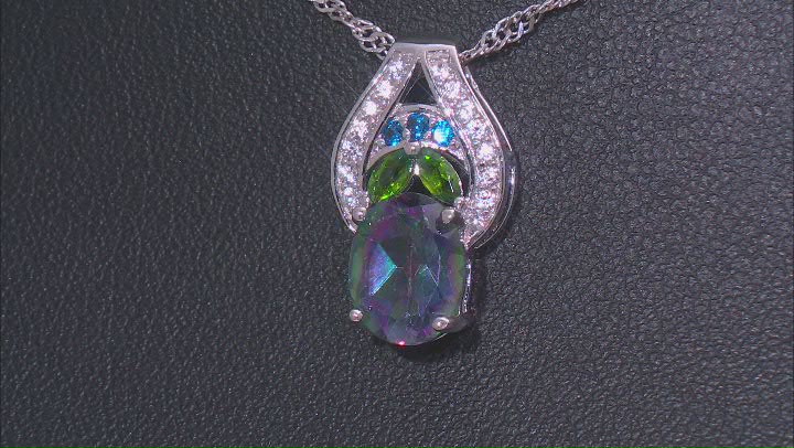 Mystic Fire® Green Topaz Rhodium Over Silver Pendant with Chain 2.28ctw Video Thumbnail