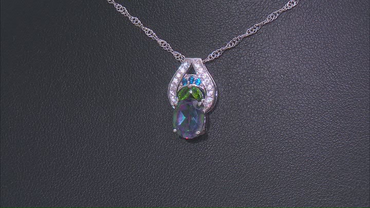 Mystic Fire® Green Topaz Rhodium Over Silver Pendant with Chain 2.28ctw Video Thumbnail