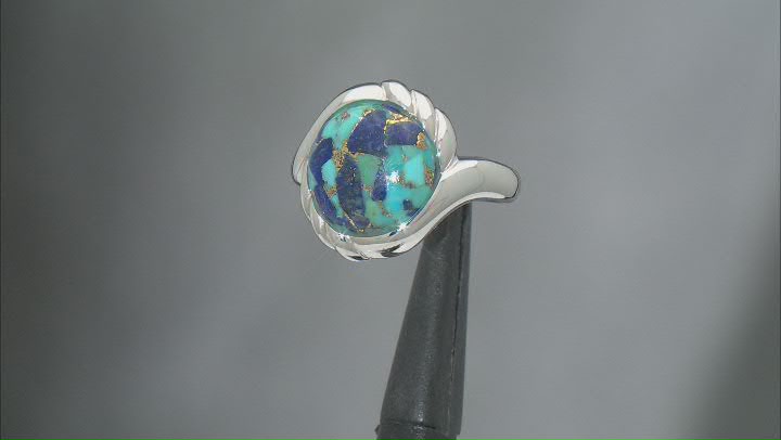 Blue Turquoise and Lapis Lazuli Sterling Silver Solitaire Ring Video Thumbnail