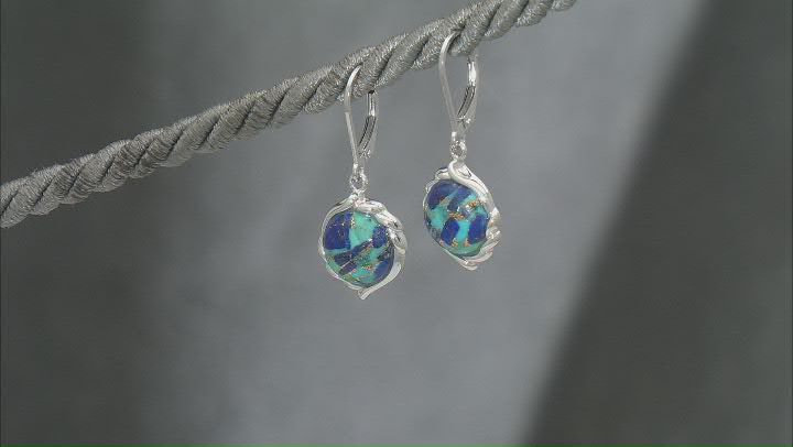 Blue Turquoise and Lapis Lazuli Sterling Silver Solitaire Dangle Earrings Video Thumbnail