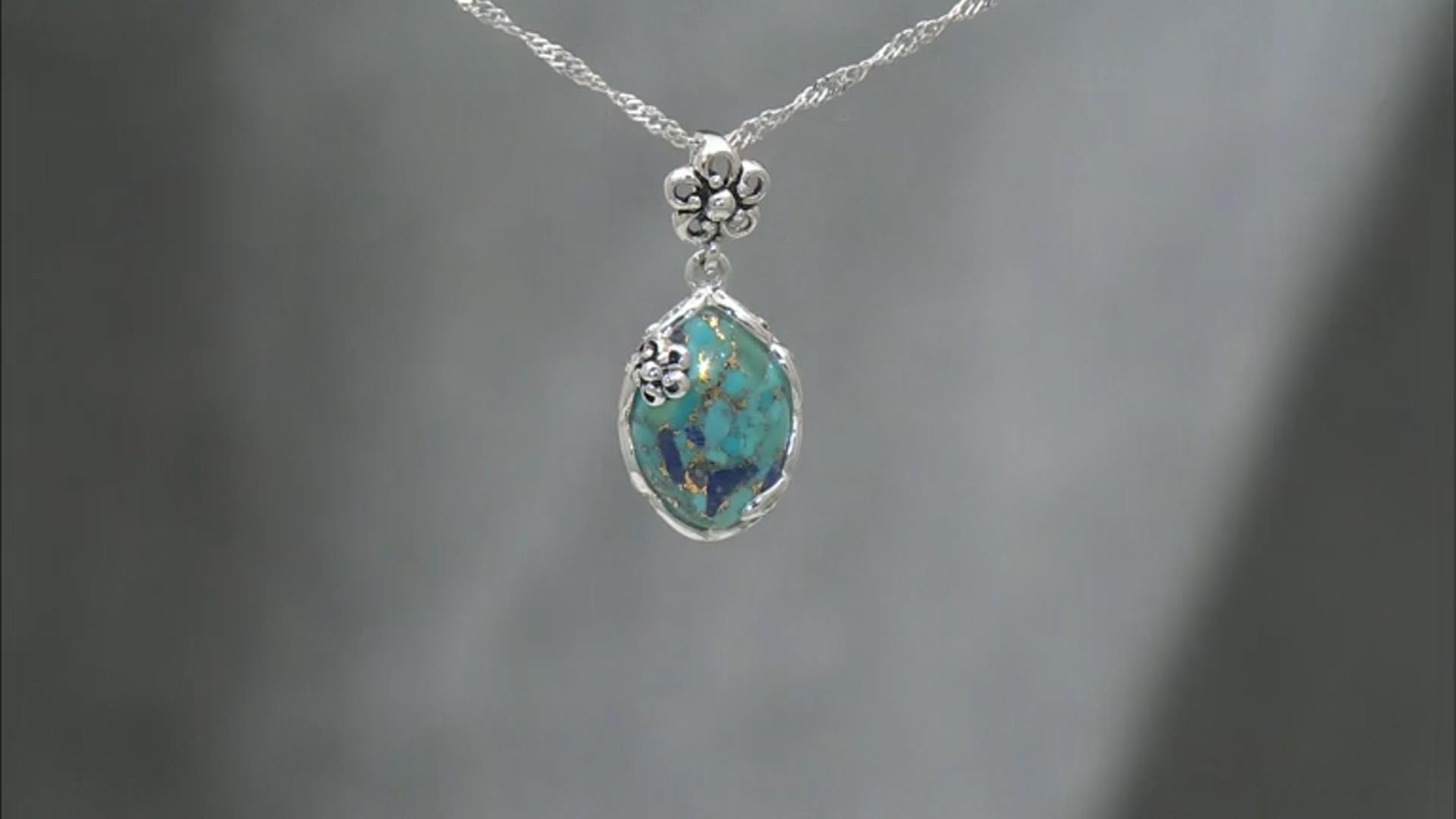 Turquoise and Lapis Lazuli Sterling Silver Solitaire Pendant With Chain Video Thumbnail