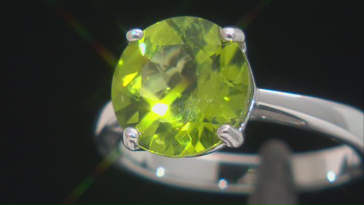 Green Peridot Rhodium Over Sterling Silver Ring 3.83ct Video Thumbnail
