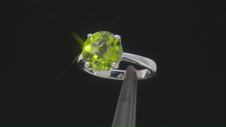 Green Peridot Rhodium Over Sterling Silver Ring 3.83ct Video Thumbnail