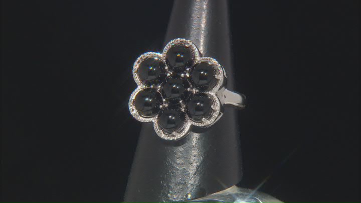 Black Onyx Rhodium Over Sterling Silver Flower Ring Video Thumbnail