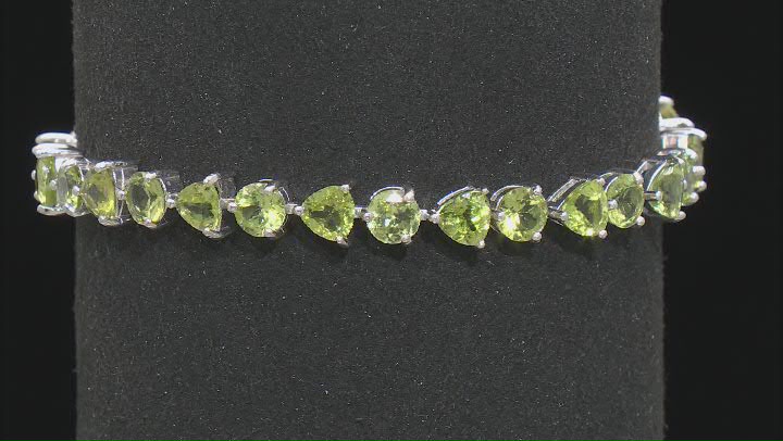 Green Peridot Rhodium Over Sterling Silver Tennis Bracelet 15.50ctw Video Thumbnail