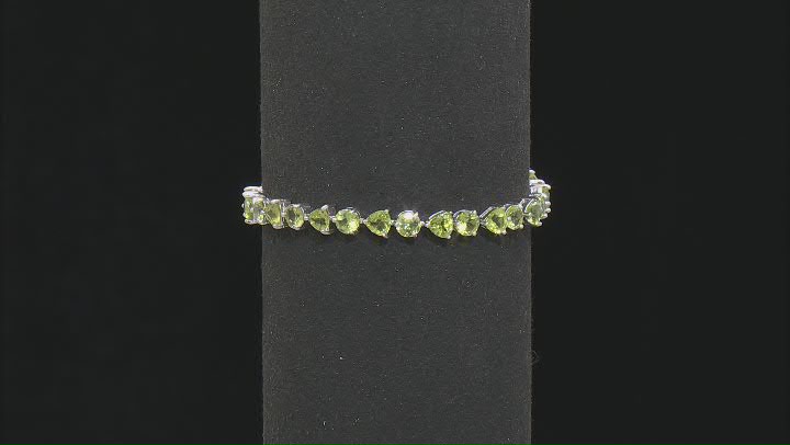 Green Peridot Rhodium Over Sterling Silver Tennis Bracelet 15.50ctw Video Thumbnail
