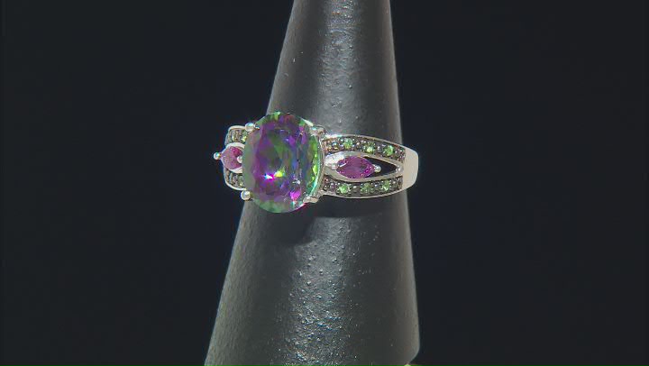 Mystic Fire® Green Topaz Rhodium Over Sterling Silver Ring 4.11ctw Video Thumbnail