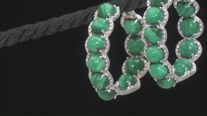 Green Malachite Rhodium Over Sterling Silver Hoop Earrings Video Thumbnail