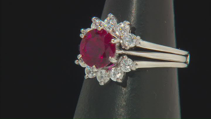 Lab Created Ruby Rhodium Over Sterling Silver Ring 3.10ctw Video Thumbnail