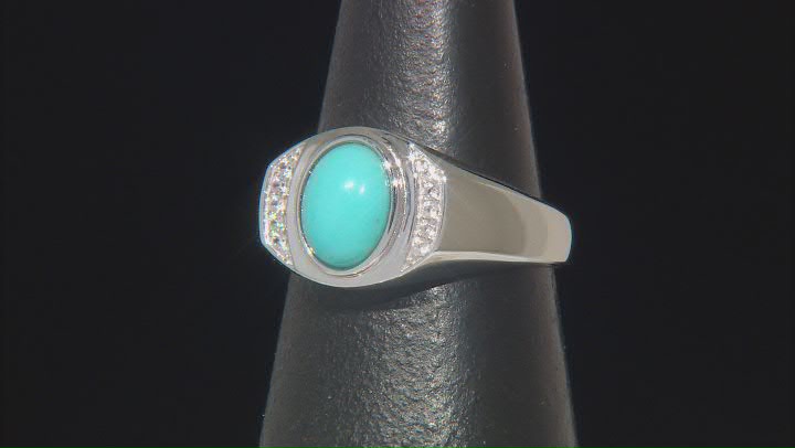 Sleeping Beauty Turquoise Rhodium Over Sterling Silver Men's Ring Video Thumbnail