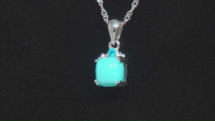 Sleeping Beauty Turquoise Rhodium Over Sterling Silver Pendant With Chain 0.04ct Video Thumbnail