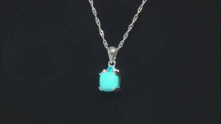 Sleeping Beauty Turquoise Rhodium Over Sterling Silver Pendant With Chain 0.04ct Video Thumbnail