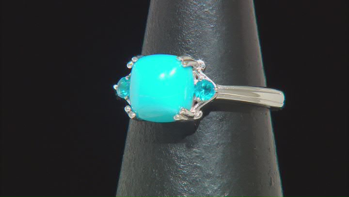 Sleeping Beauty Turquoise Rhodium Over Sterling Silver Ring 0.09ctw Video Thumbnail