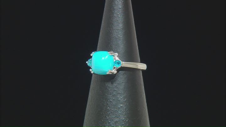 Sleeping Beauty Turquoise Rhodium Over Sterling Silver Ring 0.09ctw Video Thumbnail