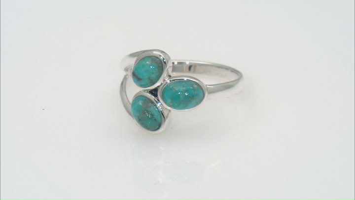 Blue Composite Turquoise Sterling Silver 3-Stone Ring Video Thumbnail