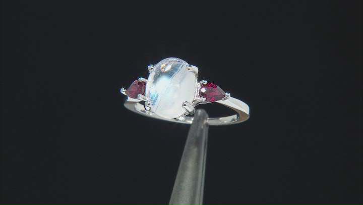 Rainbow Moonstone Rhodium Over Sterling Silver Ring 0.49ctw Video Thumbnail