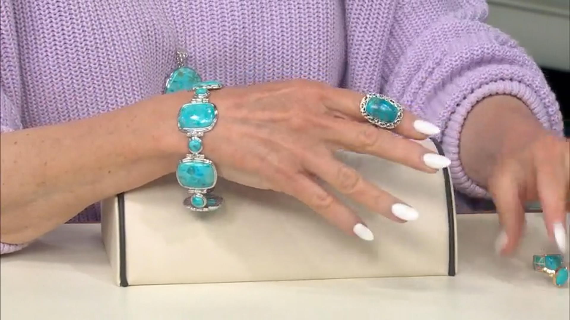 Blue Turquoise With Marcasite Sterling Silver Ring Video Thumbnail