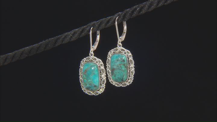 Blue Turquoise With Marcasite Sterling Silver Dangle Earrings Video Thumbnail