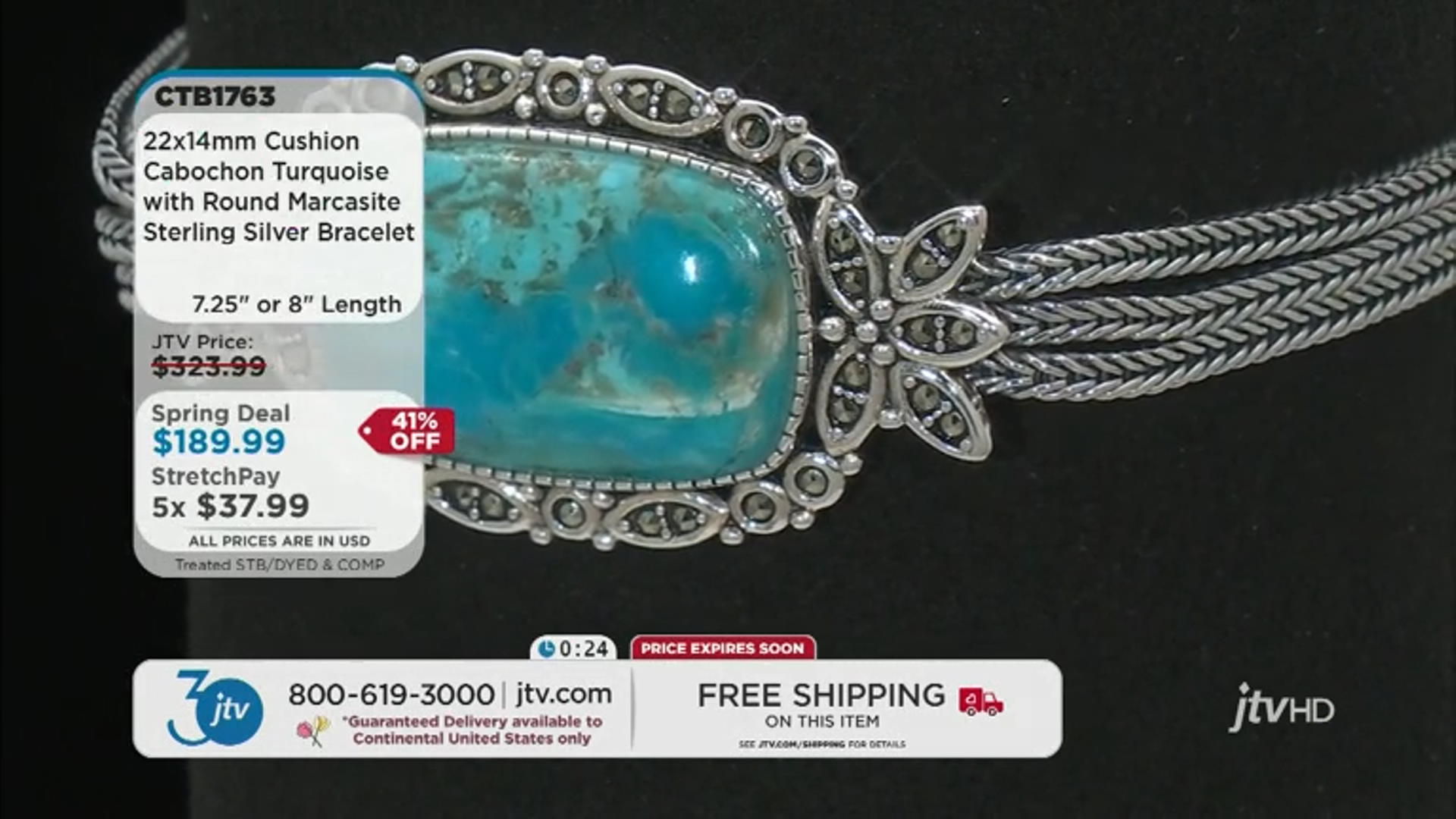 Blue Turquoise With Marcasite Sterling Silver Bracelet Video Thumbnail