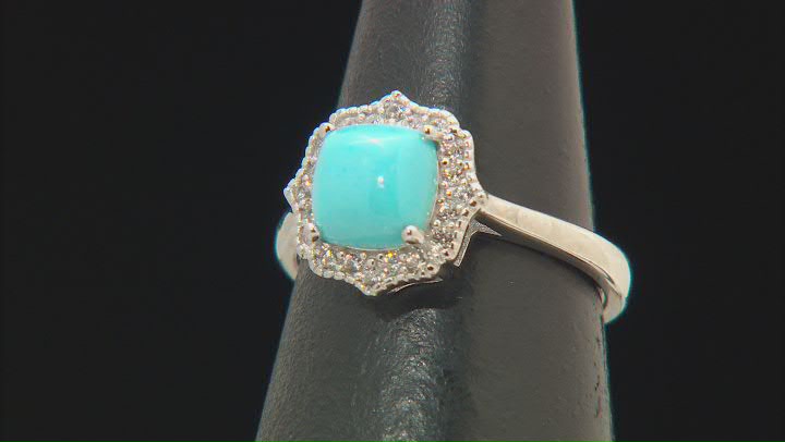 Sleeping Beauty Turquoise Rhodium Over Sterling Silver Ring 0.15ctw Video Thumbnail