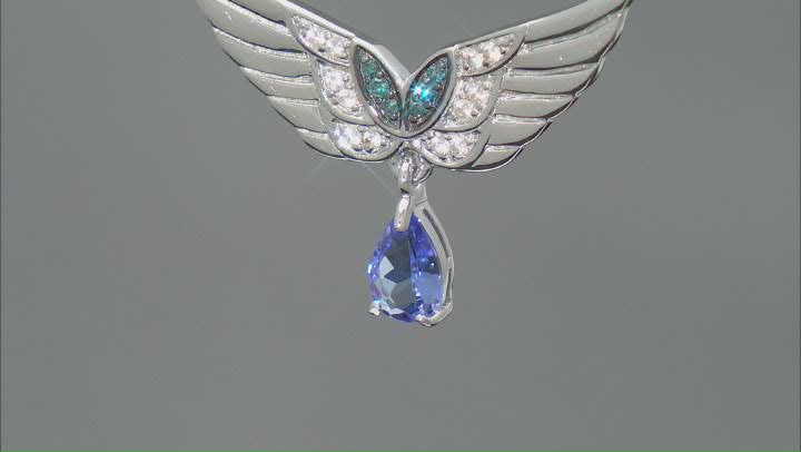 Blue Tanzanite Rhodium Over Sterling Silver Wing Necklace 0.42ctw Video Thumbnail
